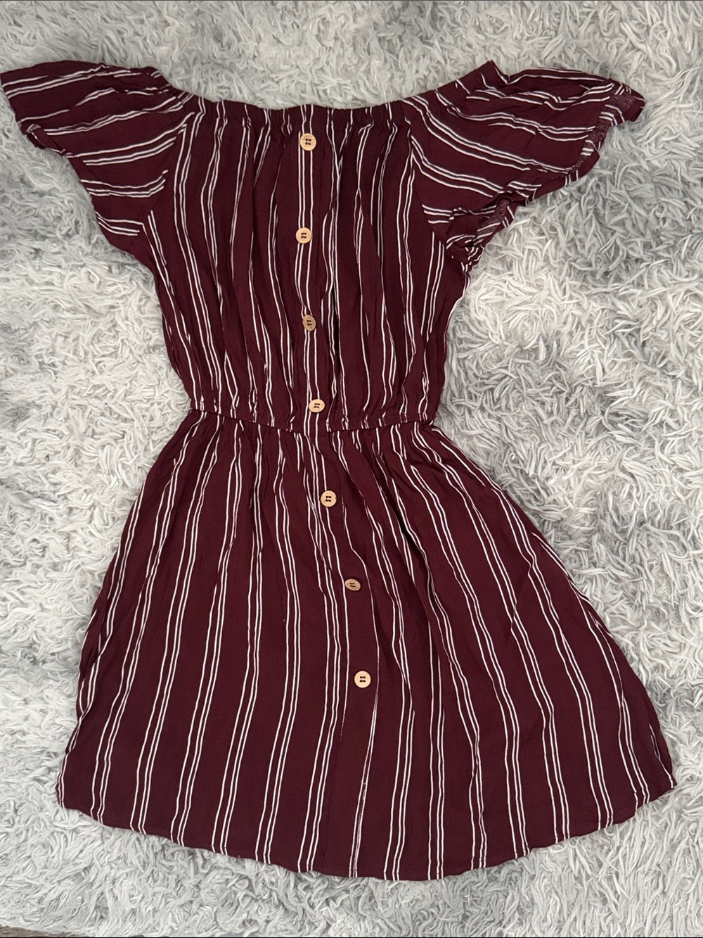 Rue21 Burgundy and White Striped Off-Shoulder Dress